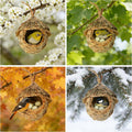 2 Pack Hanging Bird Nest, Handwoven Natural Grass Bird House with Waterproof Roof & Coconut Fiber Padding, Outdoor Bird 