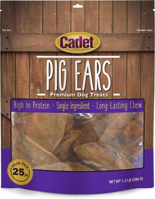 Cadet Natural Pig Ears for Dogs (25 Count)