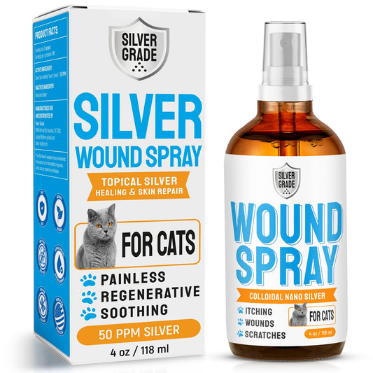 Cat Wound Care Spray with Silver – Wounds, Rashes, Hot Spots, Itch, Scratching, Irritation, Bites & Burns – Use a Cat Cone to Prevent Licking – Safe Formula – 4 Oz