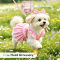 ABRRLO Cute Plaid Small Dog Cat Harness Dress Outfits with Bow & Leash D-Ring,Soft Breathable Summer Ruffle Puppy Clothe