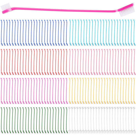 Nuogo 200 Pcs Dog Toothbrush Bulk Dual Headed Dental Brushes Dogs Tooth Brushing Kit Long Handle Pet Tooth Brush for Puppy Large Small Cats and Most Pets Teeth Cleaning Dental Care Supplies, 8 Colors