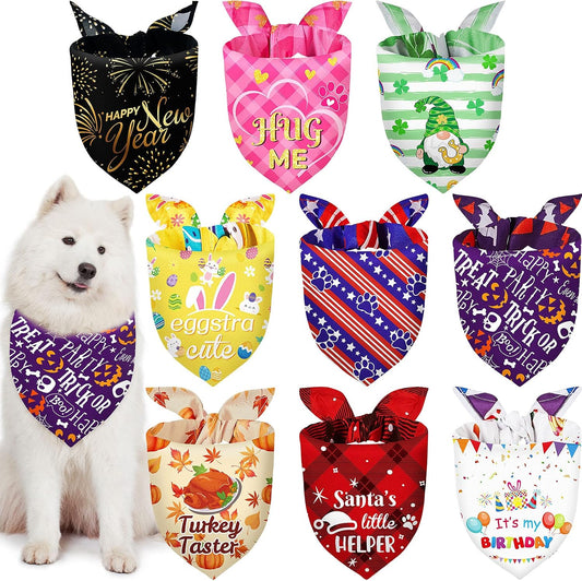 Weewooday 9 Pcs Holiday Dog Bandanas 4th of July Bandanas Patriotic Red White and Blue Birthday Scarf Adjustable Pet Washable Scarves for Large Dog Christmas Supply