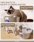 Cat Water Fountain Stainless Steel Indoor with 3 Filters, 2 Flow Modes