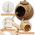 Tfwadmx 4 Pcs Coconut Hide with Ladder, Natural Coconut Fiber Hanging Birdhouse Cage, Coconut Bird Shell Breeding Nest f
