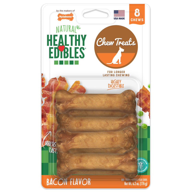 Nylabone Healthy Edibles Natural Dog Chews, Long Lasting Bones for Dogs, Bacon Flavor Dog Treats, X-Small (8 Count)