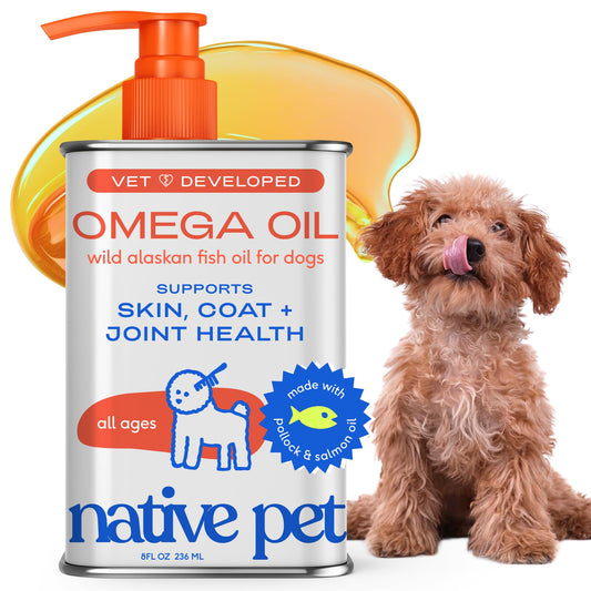 Native Pet Omega 3 Fish Oil for Dogs & Cats - Wild Alaskan Salmon Oil Liquid Supplement - Skin and Coat Support - 8 oz