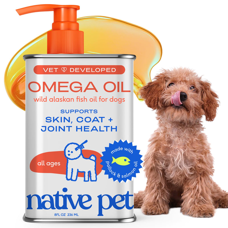 Native Pet Omega 3 Fish Oil for Dogs & Cats - Wild Alaskan Salmon Oil Liquid Supplement - Skin and Coat Support - 8 oz