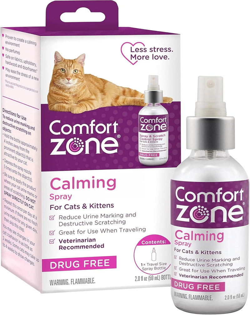 Comfort Zone Cat Calming Spray for Kittens & Cats, 59mL, TSA Travel Size