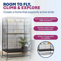 Prevue Hendryx Pet Products Wrought Iron Flight Cage - Big Rolling Bird Cage for Parakeets, Cockatiels, Conures, Lovebirds, Canaries, Finches, Parrotlets, & Cai