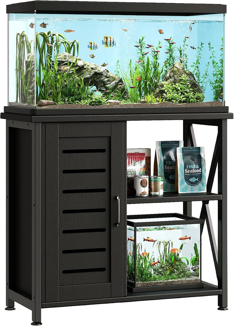 Herture 20-29 Gallon Fish Tank Stand, Aquarium Stand with Cabinet Accessories Storage, Heavy Duty Metal Frame, 31.49