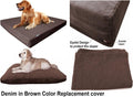 Dogbed4less 40X35X4 Inches Extra Large Size Brown Color Denim Jean Dog Pet Bed External Zipper Cover - Replacement Cover only