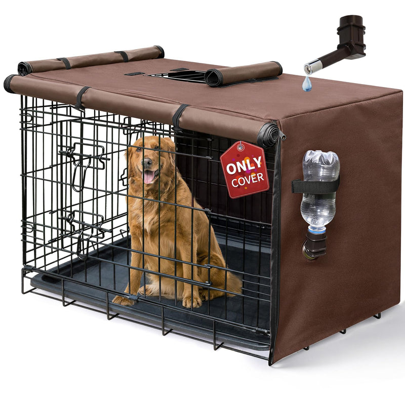 DONORO Dog Crate Cover, Waterproof Pet Kennel Cover 600D Heavy Duty Dog Cage Cover Universal Fit for Most Wire Pet Crates (Brown, 36.0