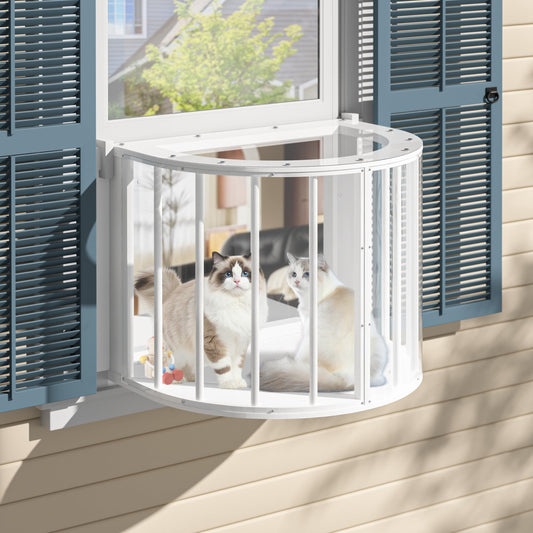 BlueWish Cat Window Box, Semicircular Adjustable Cat Window Perch, Wooden Window Catio Fits Vertical Window Frames 26" to 42" Wide, Sunbathing, Napping & Overlooking