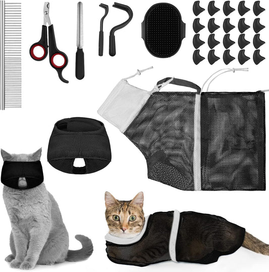 9 Pcs Cat Bathing Bag Set Cat Shower Bag