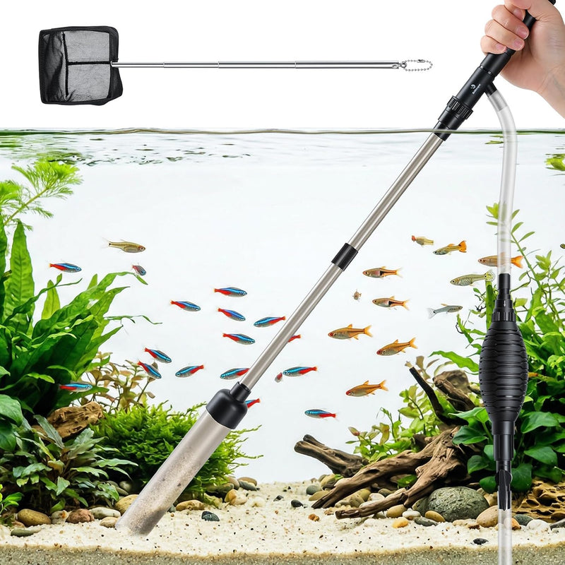 fishkeeper 5-in-1 Aquarium Siphon Gravel Vacuum Kit with Fish Net, 3 Heads
