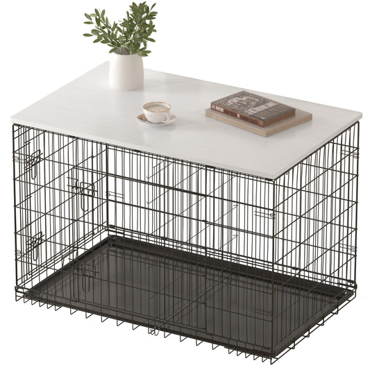 Piskyet Dog Crate Topper Wood Countertop for 48 42 36 30 24 inch Dog Cage, Dog Crate Cover,Dog Kennel Topper(Crate Not Include) (White, for 42 Inch Crate)