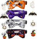 LLHK 4 Pack Halloween Cat Collar with Bow Tie and Bell,Breakaway Kitten Collar for Girl Boy Cats,Adjustable 7-12inch,for