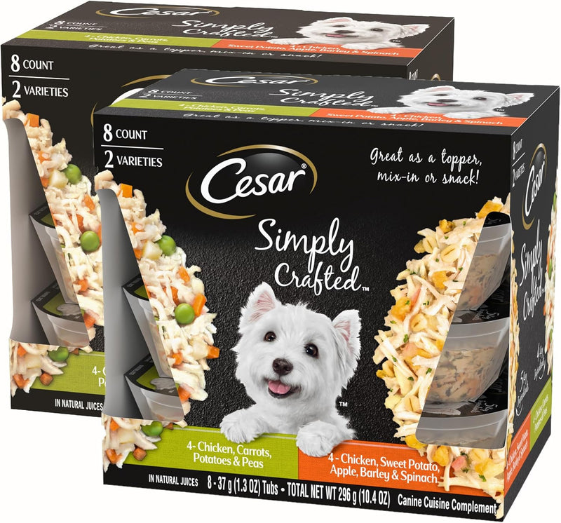 Cesar Simply Crafted Dog Food Topper, Chicken Pack, 1.3 oz, 8 Count, 2-Pack