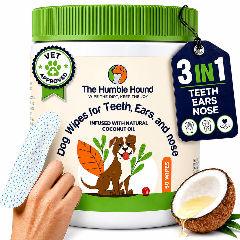3-in-1 Dog Dental Wipes – Finger Wipes for Teeth, Ears & Snout Infused with Coconut Oil | Promotes Fresh Breath, Tartar Control & Daily Hygiene | Gentle Grooming Wipes for All Dogs – 50 Count