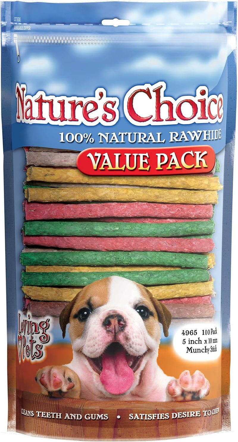 Loving Pets Nature's Choice 100% Natural Rawhide Munchy Sticks Value Pack, Dog Treat, 5