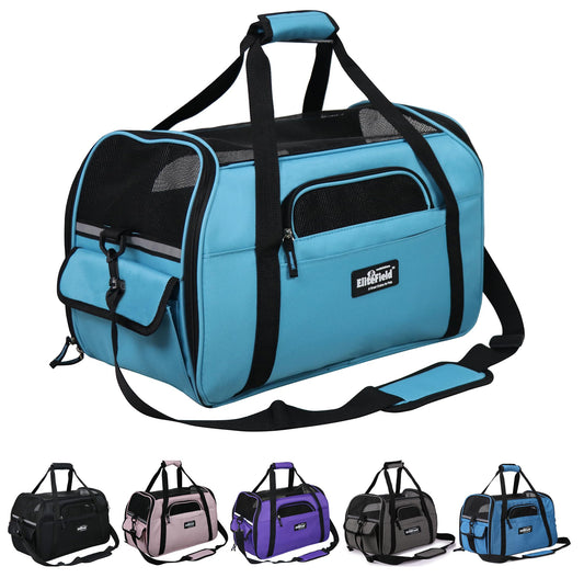 EliteField Soft Sided Pet Carrier (3 Year Warranty, Airline Approved), Multiple Sizes and Colors Available (Medium: 17" L x 9" W x 12" H, Sky Blue)