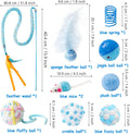 MALLMALL6 Cat Toy Set Interactive Cat Toys 10Pcs Pack Including Cat Springs Feather Teaser Wand Mice Crinkle Balls and P