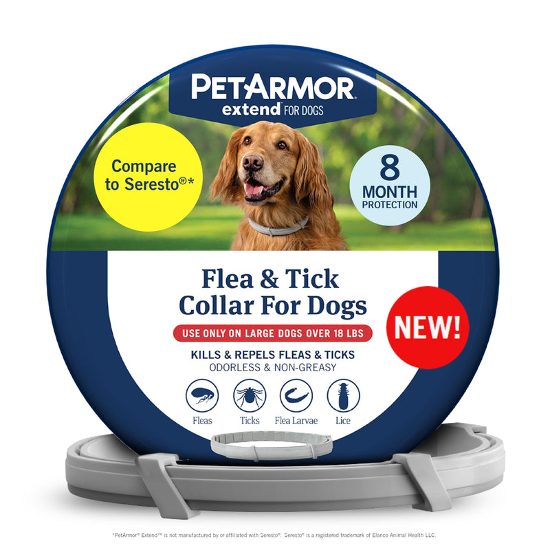 PetArmor Extend Large Dog Flea and Tick Treatment & Prevention, Collar for Large Dogs Above 18 lbs., 8 Months of Protection, Odorless & Non-Greasy, Waterproof, Kills Fleas, Ticks, and Larvae, 1 Count