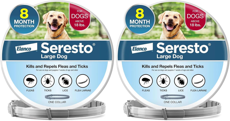 Seresto Flea & Tick Collar for Dogs Over 18 lbs., Treatment & Prevention, Vet-Recommend, 8 Month Protection (Pack of 2)