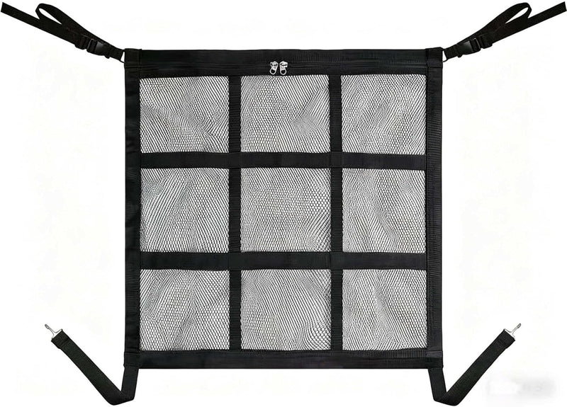 Dog Car Barrier, 9-Grid Reinforced Sturdy Pet Car Divider, Breathable Double-Layer Mesh with Zipper Storage, Easy to Ins