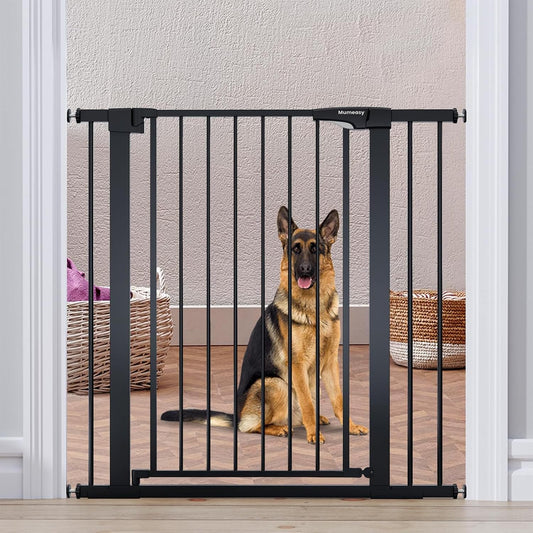 Mumeasy 36" High Extra Tall Dog Gate, 29.6"-40.5" Wide Pressure Mounted Tall Baby Gate for Dog, Auto Close Pet Gate with Door for Stairs,Doorways,House,Black