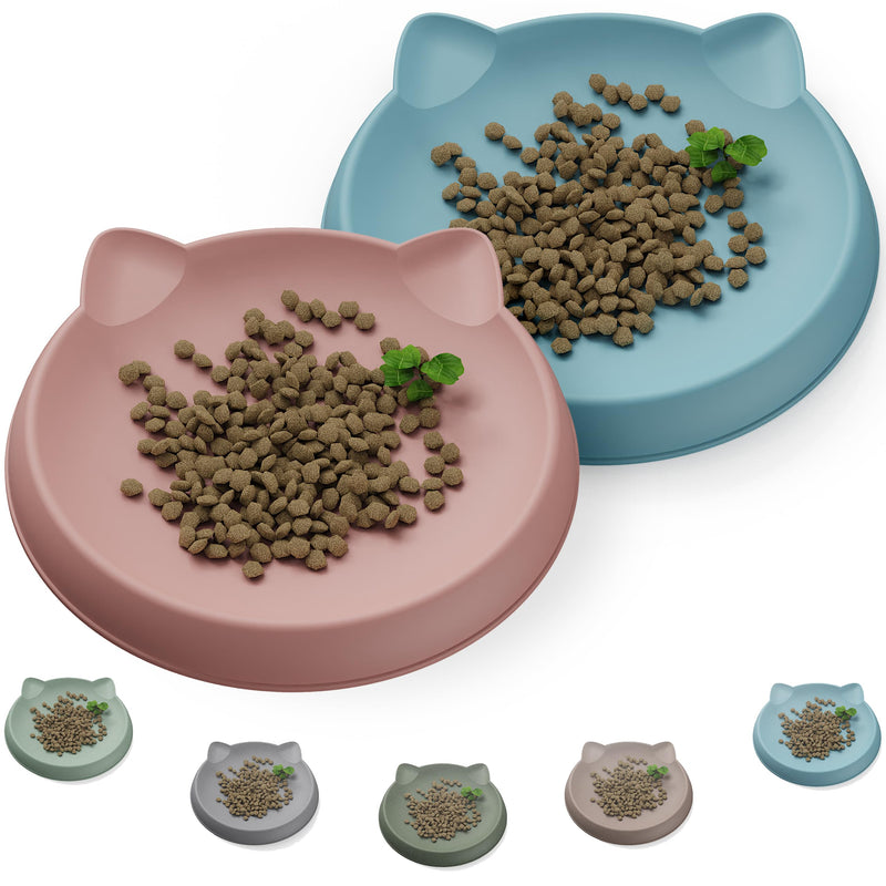 Wingcases Cat Bowls 2pcs Silicone Shallow Plates, Anti-Slip Dishwasher Safe Food and Water Dishes for Kittens
