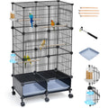 VISCOO Upgraded Encrypted 46-Inch Bird Cage, with Wooden Perches, Metal Parakeet Cage with Slide-Out Tray, Water Bottle&Feeder, Bird Cages for Parrot,Parakeets,Cockatiel,Lovebird,Small Mid-Sized Birds