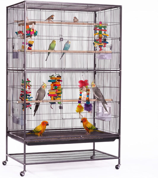 Prevue Hendryx Pet Products Wrought Iron Flight Cage - Big Rolling Bird Cage for Parakeets, Cockatiels, Conures, Lovebirds, Canaries, Finches, Parrotlets, & Caiques, 5 Ft - X-Large, Hammertone Black
