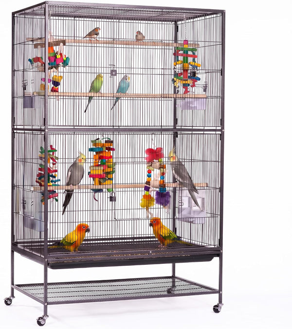 Prevue Hendryx Pet Products Wrought Iron Flight Cage - Big Rolling Bird Cage for Parakeets, Cockatiels, Conures, Lovebirds, Canaries, Finches, Parrotlets, & Caiques, 5 Ft - X-Large, Hammertone Black
