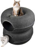 2-Level Detachable Large Cat Tunnel Bed for Indoor Cats, Scratch-Resistant Felt Donut Cat Cave, Supports Up to 30 lbs, P