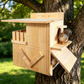 Extra-Large 3-Chamber Squirrel Nesting Box with Dual Platforms - Handmade 2-Story Solid Wood House for Squirrels & Chipm