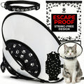 Cat Recovery Cone Kit Post Surgical Soft Pet Vest, Collar, and Non-Irritating Protection Cone for Cats - Comfortable Injury Care Solution (Black with White Paws, Medium)