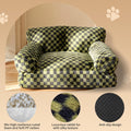 Faux Fur Cat & Dog Sofa Cat Couch Mini Cat Bed Indoor Human Style Pet Sofa, Modern Pet Furniture for Cats, Washable ＆ Removable Cover, for Cats and Small Medium Dogs (Black/Green, Medium(24X19 inch))