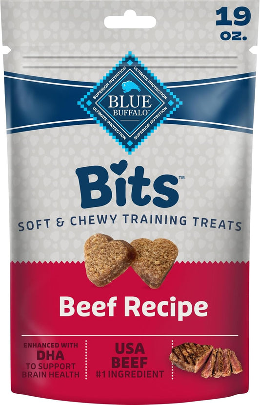 Blue Buffalo Bits Soft Dog Treats for Training, Made with Natural Ingredients & Enhanced with DHA, Beef Recipe, 19-oz Bag