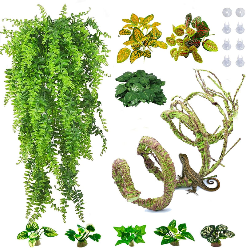 PINVNBY 10 PCS Reptile Plants Vine, Terrarium Hanging Flexible Climbing Artificial Leaves Reptile Hide, Bearded Dragon T