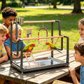 halinfer Bird Playground for Indoor Use, Table Collapsible Bird Playstand for Top of Cage, Mirrow Swing Cups 2 Ladders f