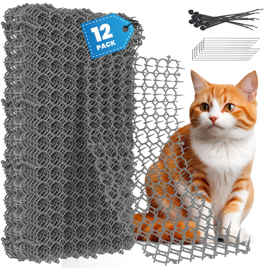 Petfolio 12 Pack Scat Mat for Cats - 16 x 8 Inch Cat Deterrent Mat with Spikes with 1 Inch Spikes, 6 Garden Staples & 10 Zip Ties. Pet Training Mat for Cat Repellent Indoor & Outdoor