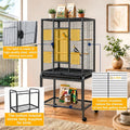 54-Inch Bird Cage with Horizontal Wire Design, Wrought Iron Bird Flight Cage with Rolling Stand, and Slide-Out Tray Suit
