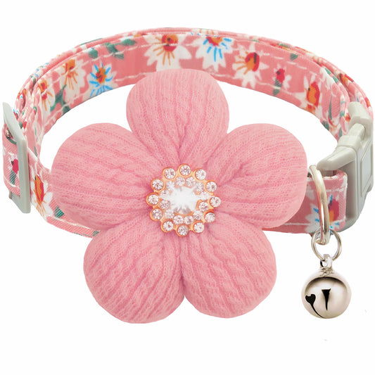 Small Dog Collar with Flower, Spring Dog Collar for Girl Dog Collars for Small Dogs Cute Dog Collar with Bell, Adjustable Length