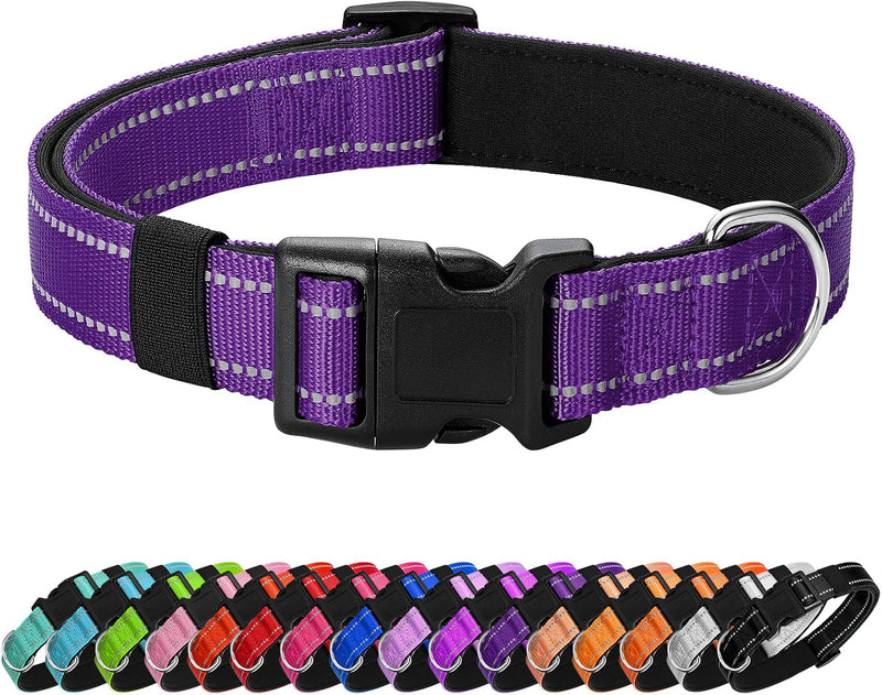 PenSeepet Reflective Dog Collar Padded with Soft Neoprene Breathable Quick Release Basic Dog Collars for Medium Dogs Purple Girl