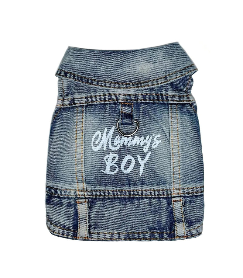 JcDuDoi Dog Jeans Jacket Mommy's Boy Denim Pet Coat for Puppy Small Dogs Classic Overalls Male Cat Costumes Washed Vest Clothes Outfit T-Shirts Chihuahua,Yorkie,Teacup（X-Small）