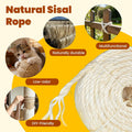 Natural Sisal Rope for Cat Scratching Post Replacement – 3/16 Inch x 50 ft, Twine for Repair, Restore & DIY Cat Trees, Towers, Furniture, White