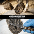 SZCO Supplies 3.75" Dual Blade Hoof Knife – Stainless Steel Hook and Clip-Point Blades, Durable Bone-Style Handle, Multi
