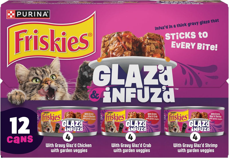 Friskies Purina Glaz'd Infuz'd Wet Cat Food Variety Pack, 12 Count, 5.5 oz