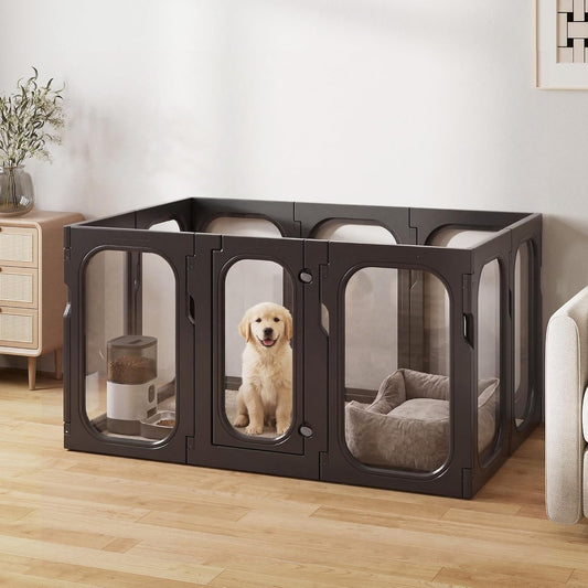26" H Clear Acrylic Indoor Dog Playpen for Puppies, 10-Panel, Black